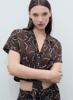 MANGO Printed Crop Shirt With Knot Detail  - Image 3