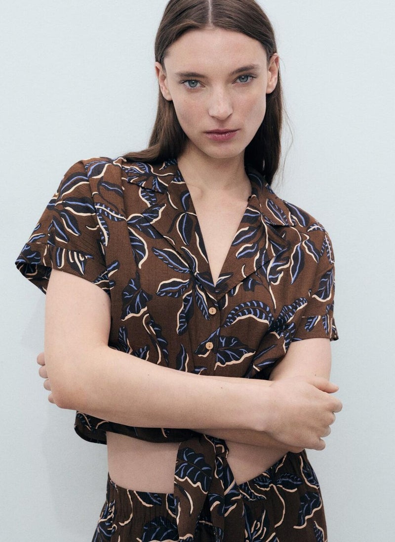 MANGO Printed Crop Shirt With Knot Detail  - Image 3