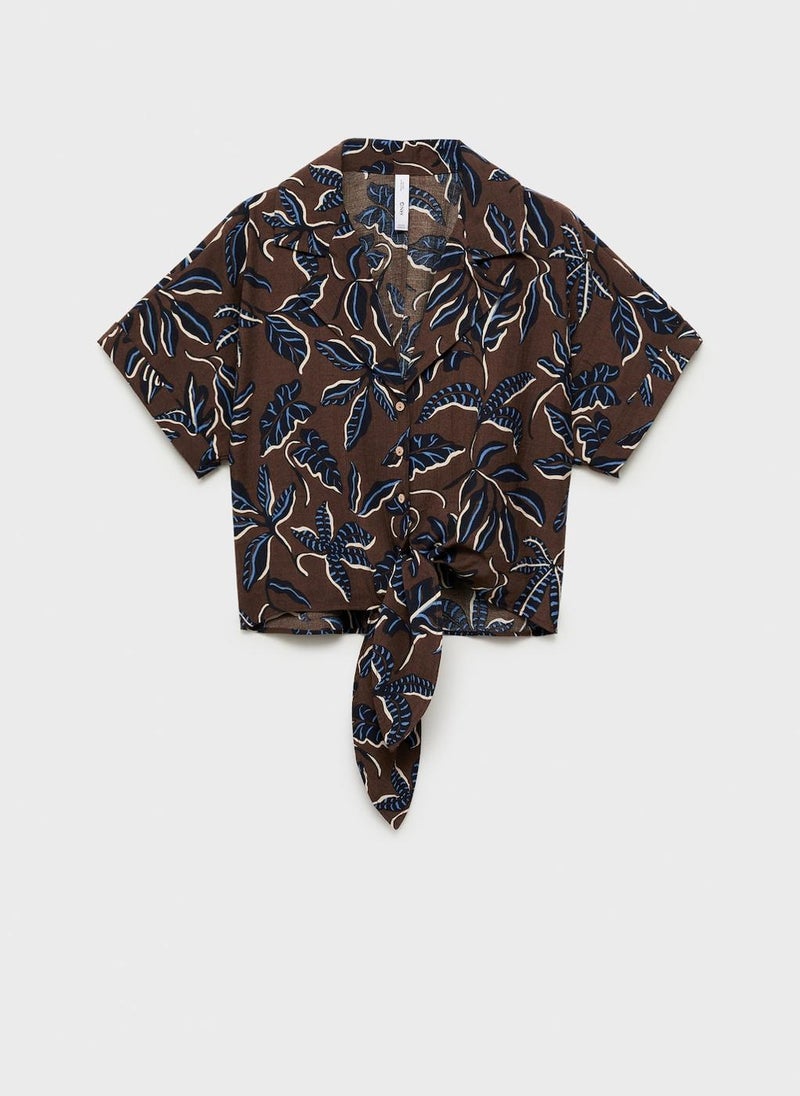 MANGO Printed Crop Shirt With Knot Detail  - Image 5