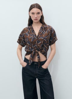 MANGO Printed Crop Shirt With Knot Detail  - Image 1