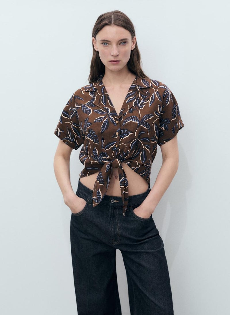 MANGO Printed Crop Shirt With Knot Detail  - Image 1