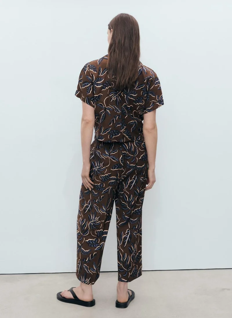 مانجو Printed Crop Shirt With Knot Detail