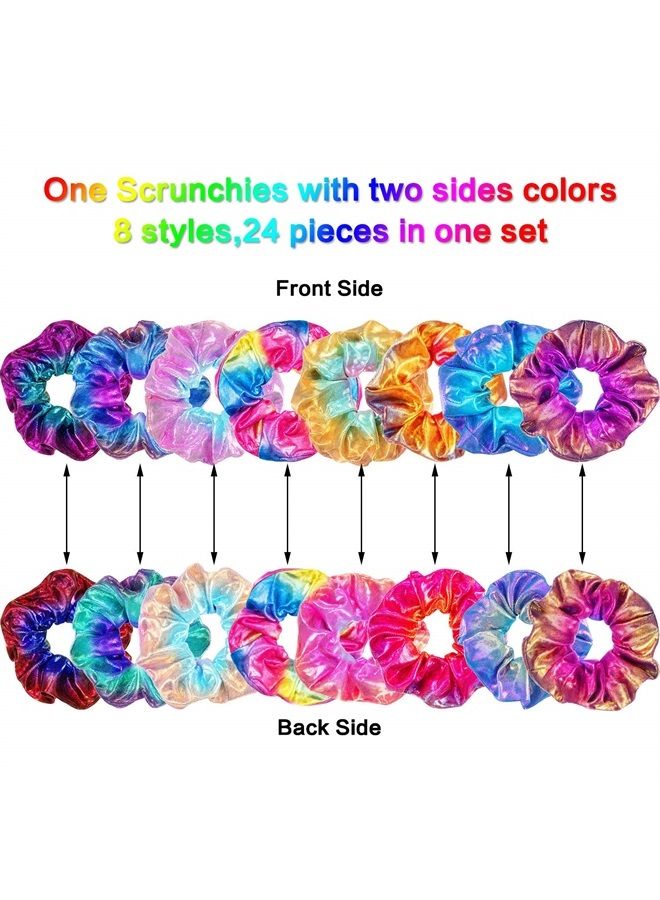 Tatuo 24 Pieces Shiny Metallic Scrunchies Hair Scrunchies Elastic Hair Bands Scrunchy Hair Ties Ropes for Women or Girls Hair Accessories, Large (Rainbow Colors) - Image 2