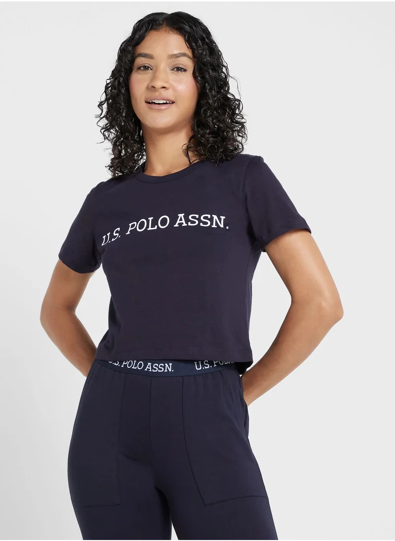 U.S. Polo Assn. Crew Neck Logo Crop Top