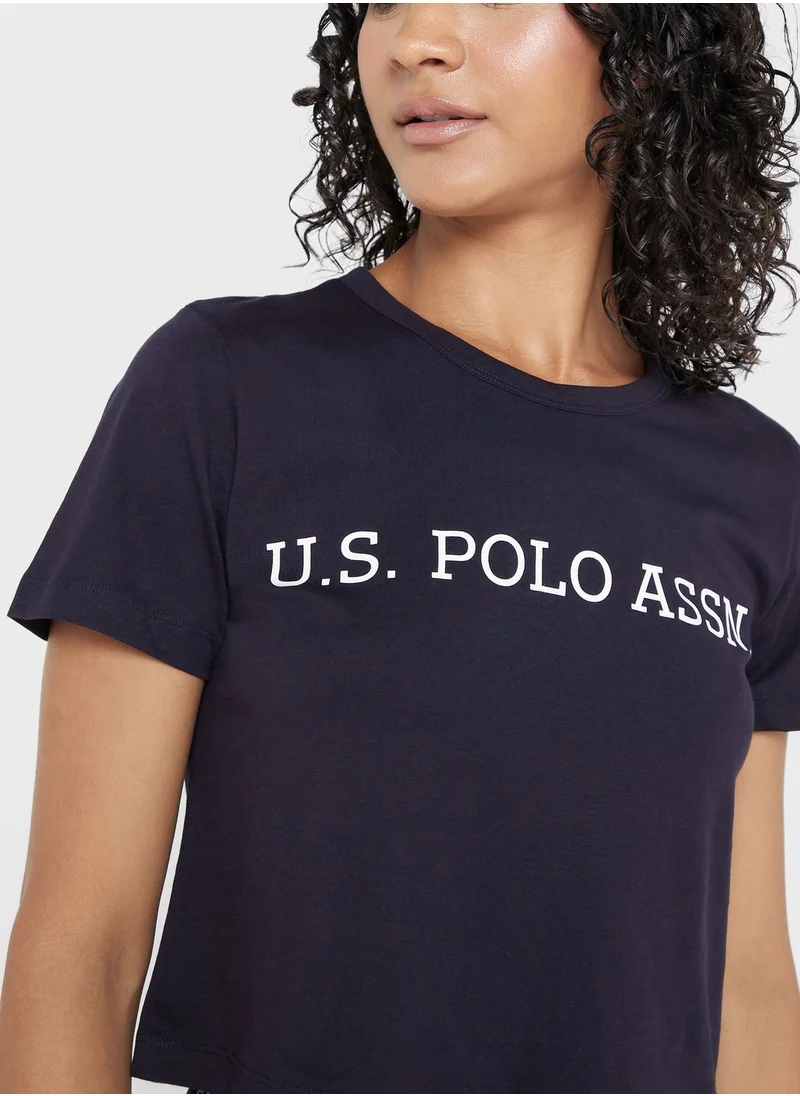 U.S. Polo Assn. Crew Neck Logo Crop Top