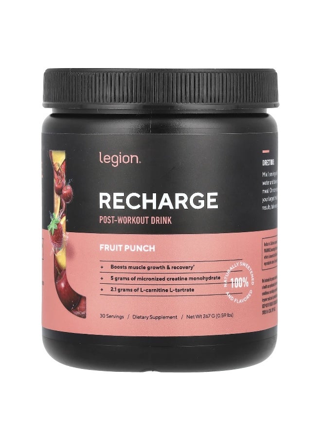 Legion Athletics Legion Athletics, Recharge, Post-Workout Drink, Fruit Punch, 0.59 lbs (267 g)  - Image 1