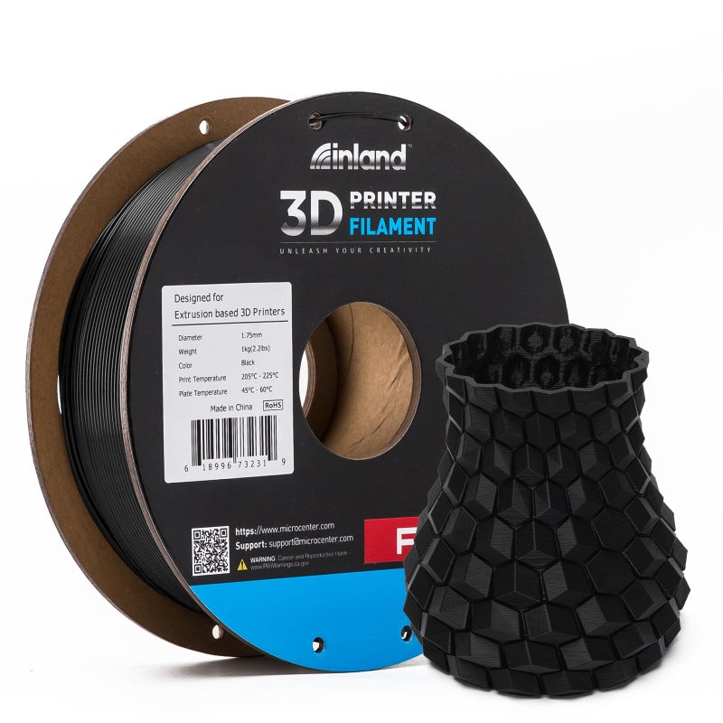 INLAND Micro Center PLA+ 3D Printing Filament 1.75mm - PLA Pro Dimensional Accuracy +/- 0.03 mm - 1kg Cardboard Spool (2.2 lbs) (1 Pack Black, 1.75mm) - Image 1