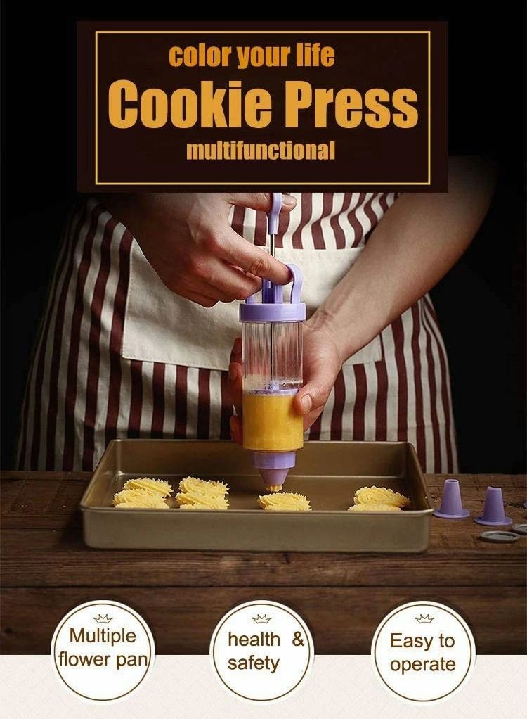 KASTWAVE آلة ضغط الكعك، صانع البسكويت الكلاسيكي، مجموعة تزيين الكيك مع 10 قطع زهور و8 نصائح وأنياب لتزيين الكيك لعمل الكعك والبسكويت بنفسك - Image 4