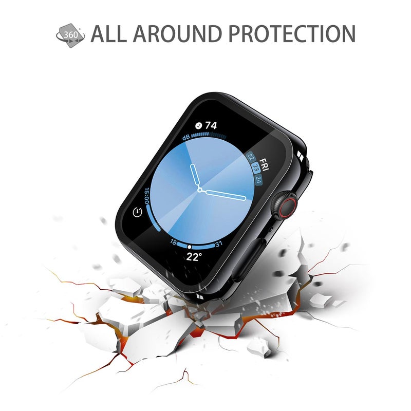 Misxi 2 Pack Tempered Glass Case Compatible for Apple Watch SE 3 (2025) SE 2 SE Series 6 Series 5 Series 4 40mm, Hard PC Screen Protector Overall Protection Scratch-Resistant Cover for iWatch, Jet Black - Image 4