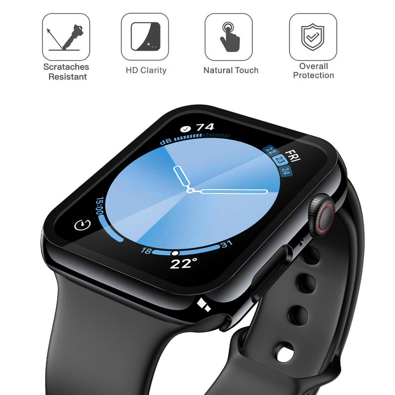 Misxi 2 Pack Tempered Glass Case Compatible for Apple Watch SE 3 (2025) SE 2 SE Series 6 Series 5 Series 4 40mm, Hard PC Screen Protector Overall Protection Scratch-Resistant Cover for iWatch, Jet Black - Image 2