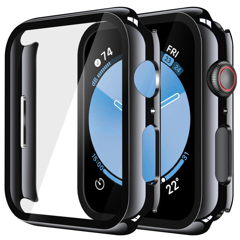 Misxi 2 Pack Tempered Glass Case Compatible for Apple Watch SE 3 (2025) SE 2 SE Series 6 Series 5 Series 4 40mm, Hard PC Screen Protector Overall Protection Scratch-Resistant Cover for iWatch, Jet Black - Image 1