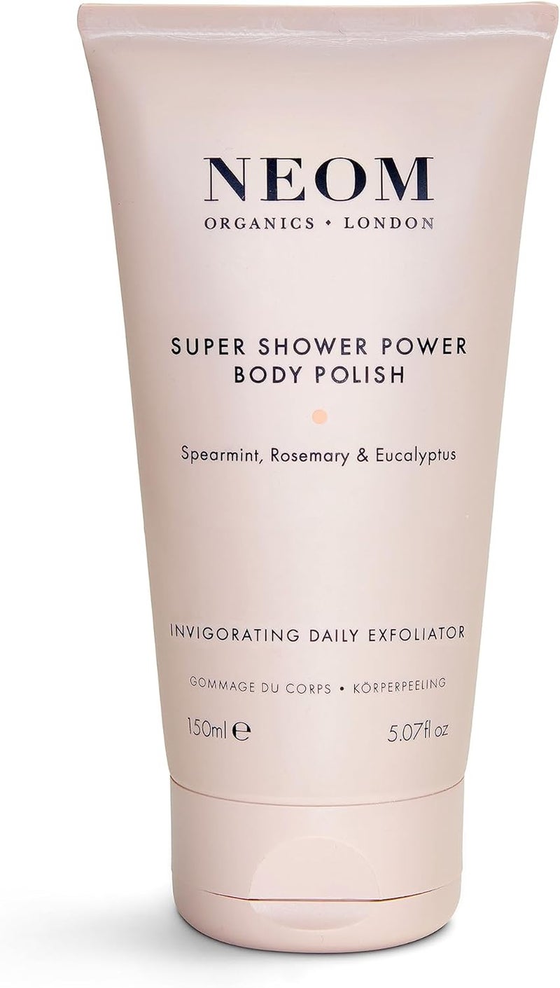 NEOM Super Shower Power Body Polish Spearmint Rosemary Eucalyptus Essential Oils Exfoliates buffs smooths skin Vegan Body Scrub