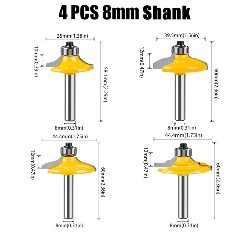 4Pcs 8mm Shank Drawer Front Cabinet Door Woodworking Cutter Bit Set 1 2 Inch - Image 3