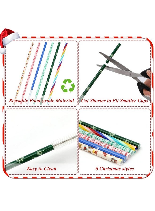 JANYUN 40 Pieces Christmas Straws, BPA-Free 9" Printing Hard Platic Xmas Reusable Drinking Straws for Family or Party Favors Supplies Cleaning Brush Included - Image 4