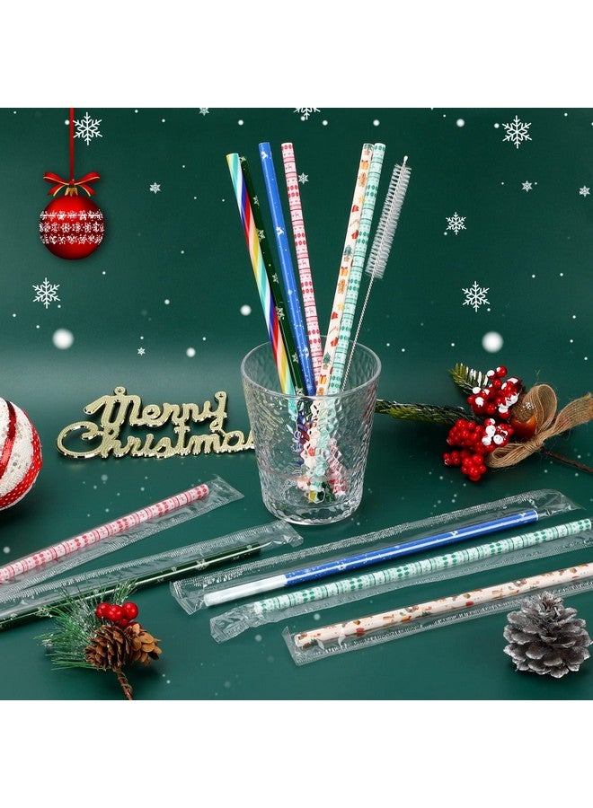 JANYUN 40 Pieces Christmas Straws, BPA-Free 9" Printing Hard Platic Xmas Reusable Drinking Straws for Family or Party Favors Supplies Cleaning Brush Included - Image 5