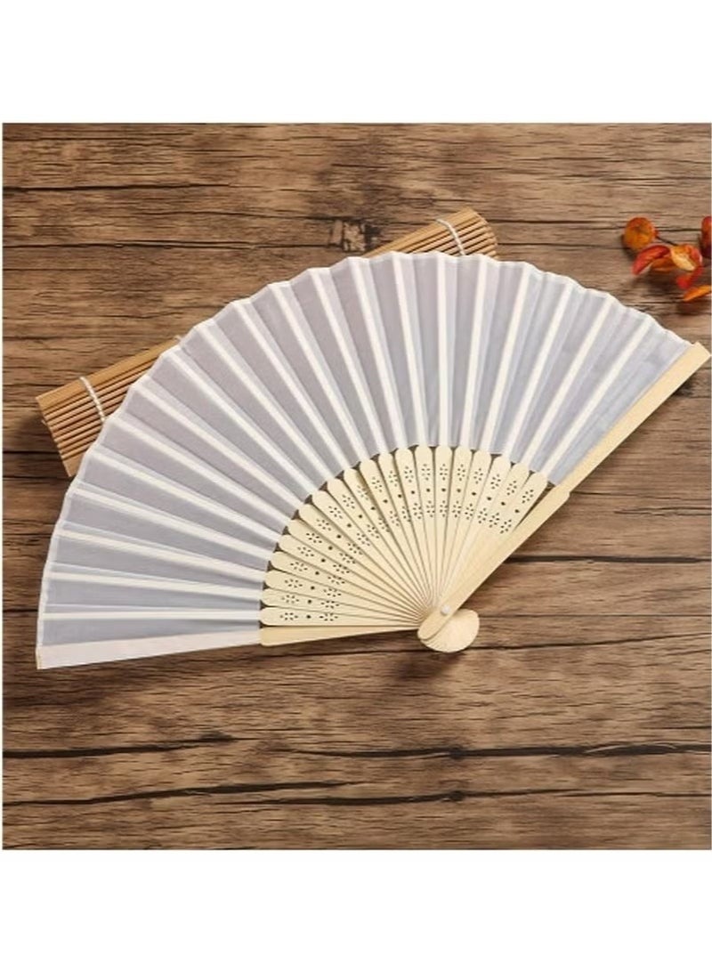 جيماتور قطعتان من المراوح القابلة للطي، مراوح بيضاء قابلة للطي، مراوح خيزران قابلة للطي، مروحة يد للنساء، مروحة مطوية محمولة من نسيج الحرير، مروحة صينية لتزيين المنزل، الزفاف، حفلة الرقص، الصيف - Image 2