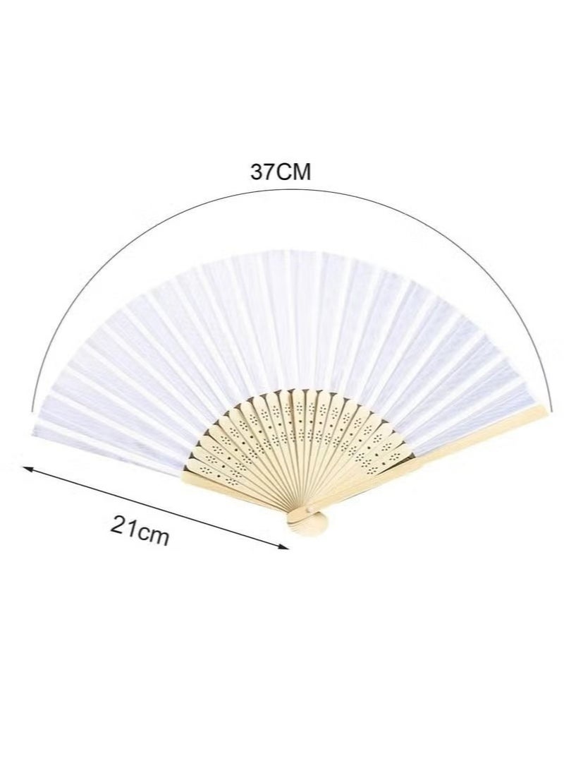 جيماتور قطعتان من المراوح القابلة للطي، مراوح بيضاء قابلة للطي، مراوح خيزران قابلة للطي، مروحة يد للنساء، مروحة مطوية محمولة من نسيج الحرير، مروحة صينية لتزيين المنزل، الزفاف، حفلة الرقص، الصيف - Image 4