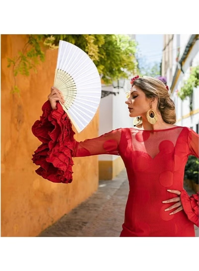 جيماتور قطعتان من المراوح القابلة للطي، مراوح بيضاء قابلة للطي، مراوح خيزران قابلة للطي، مروحة يد للنساء، مروحة مطوية محمولة من نسيج الحرير، مروحة صينية لتزيين المنزل، الزفاف، حفلة الرقص، الصيف - Image 5