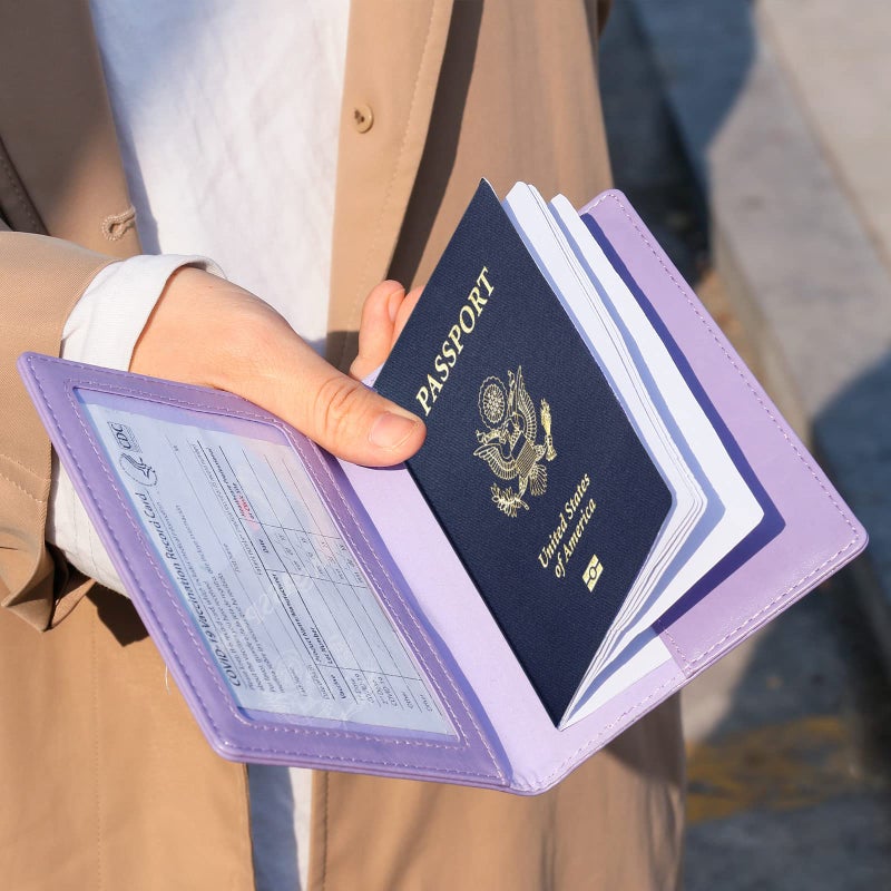 TIGARI Passport Holder for Travel Women Men, PU Leather Passport Wallet Cover Case Sleeve, Waterproof Protected Document Organizer, Family Vacation Plane Cruise Travel Essentials-Purple - Image 2