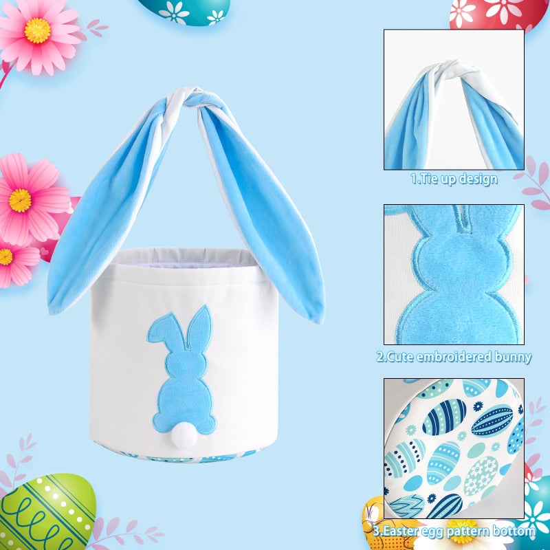 MONOBLANKS Easter Bunny Basket Bags Carrying Gift and Eggs Hunt Bag,Rabbit Canvas Toys Bucket Tote (A-Pink) - Image 3