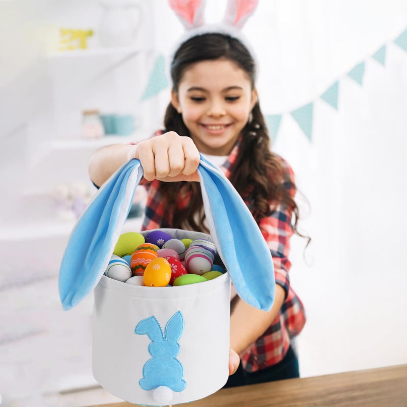 MONOBLANKS Easter Bunny Basket Bags Carrying Gift and Eggs Hunt Bag,Rabbit Canvas Toys Bucket Tote (A-Pink) - Image 5