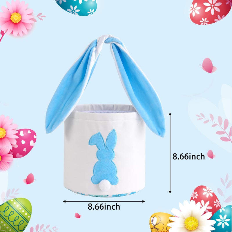MONOBLANKS Easter Bunny Basket Bags Carrying Gift and Eggs Hunt Bag,Rabbit Canvas Toys Bucket Tote (A-Pink) - Image 4