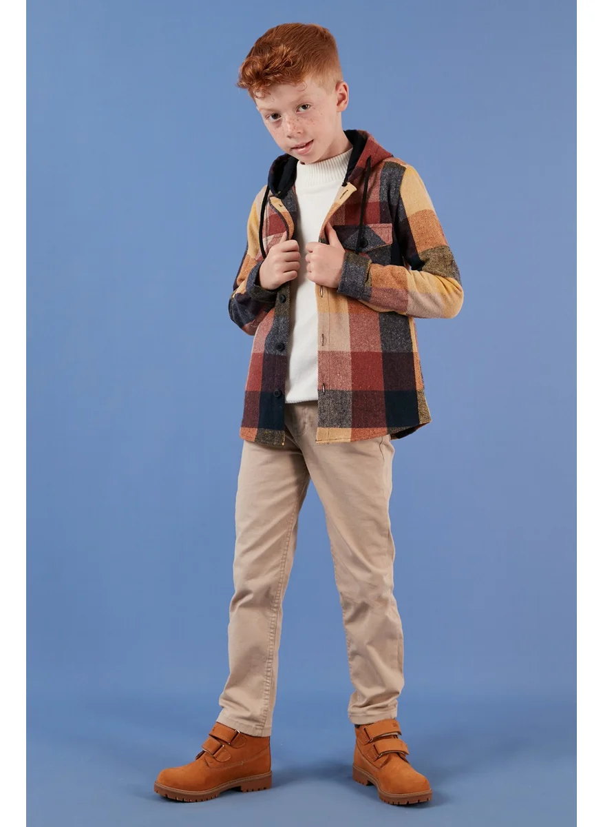 Lela Hooded Double Pocket Plaid Winter Lumberjack Boy Shirt CF24W81778