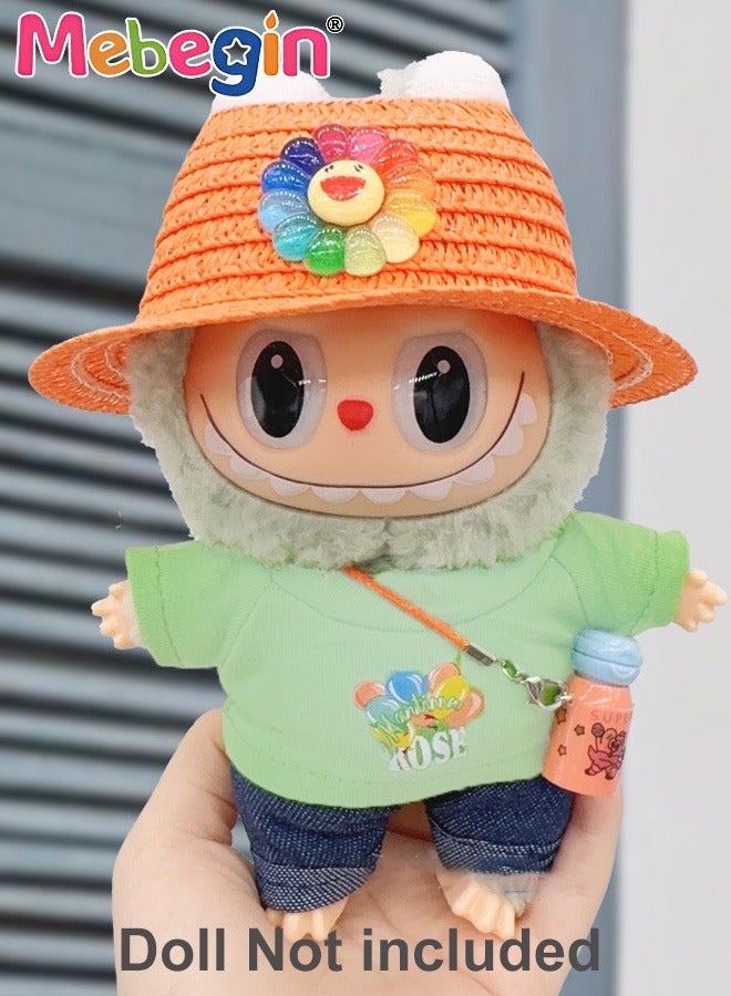 MEBEGIN Labubu Clothes,Overalls for Doll (NO Doll),Orange Woven Hat Overalls Set for 17cm Accessories Suit, Cute Clothes for Dress up Unique Style,Adorable Outfit Set for 17cm