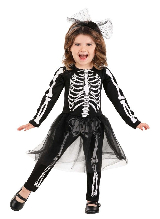 Fun Costumes Toddler Lil Miss Skeleton Costume, Black and White Bones Outfit, Halloween Tulle Skirt and Bow - 2T/4T - Black - Image 2