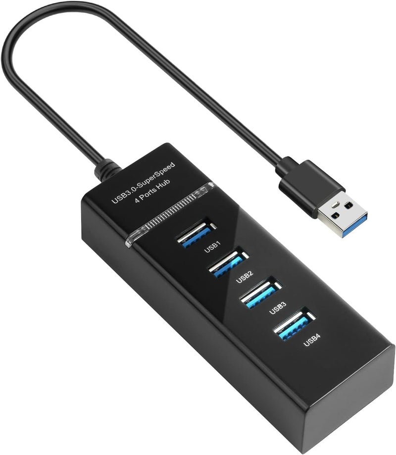 4 Port USB 3.0 Hub, 5 Gbps Data Multi Port Expander Extender Lead Adapter for Laptop, Flash Drives, Mobile HDD, and More, Compatible With USB Port Devices