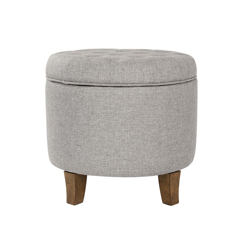 Homepop Home Decor | Upholstered Round Tufted Foot Rest Ottoman | Ottoman with Storage for Living Room & Bedroom | Decorative Home Furniture, Gray Fabric - Image 1