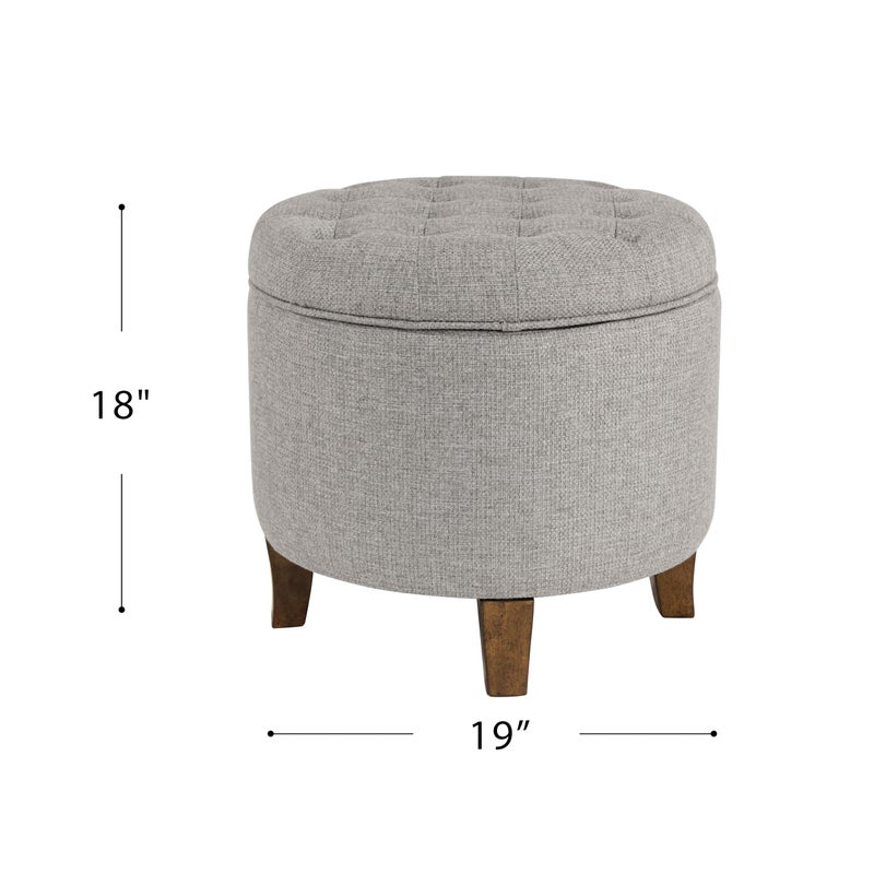 Homepop Home Decor | Upholstered Round Tufted Foot Rest Ottoman | Ottoman with Storage for Living Room & Bedroom | Decorative Home Furniture, Gray Fabric - Image 5