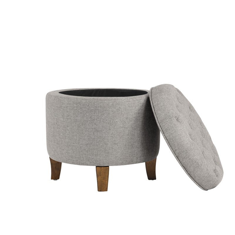 Homepop Home Decor | Upholstered Round Tufted Foot Rest Ottoman | Ottoman with Storage for Living Room & Bedroom | Decorative Home Furniture, Gray Fabric - Image 4