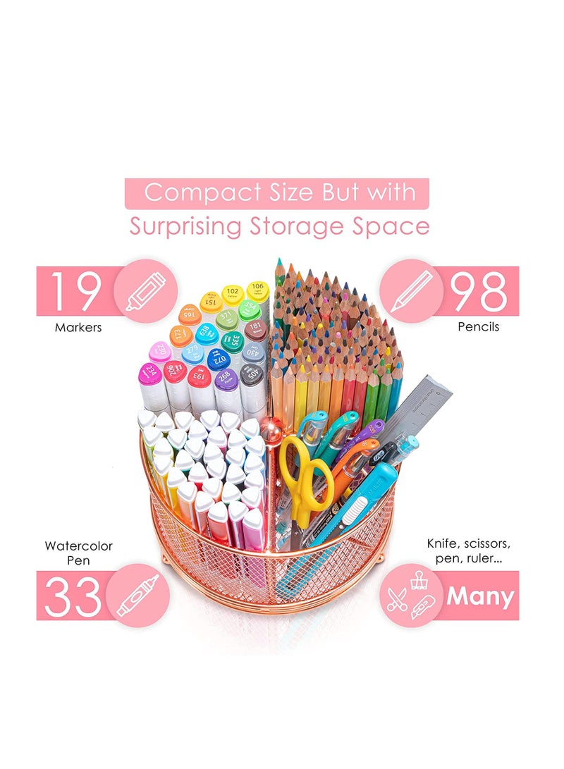 KASTWAVE Metal Pen Holder, 360° Rotating Makeup Brush Storage Cartridge, Desk Organizer for Home Office Supplies, 4 Compartments Mesh Organizer with Large Storage Capacity - Image 3