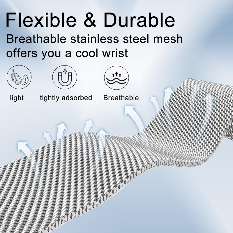 surundo Compatible with Fitbit Charge 6/Charge 5 Bands for Wmen Men, Metal Mesh Milanese Loop Adjustable Strap Replacement for Fitbit Charge 6/Charge 5 Advanced Fitness & Health Trackers - Image 3