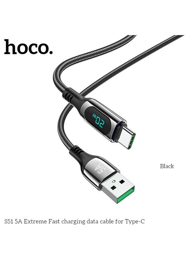 hoco. S51 Type-C 5A Extreme Fast Charging & High-Speed Data Cable, Compatible with Smartphones, Tablets, Laptops – Durable Braided Design, Supports 5 Amps Power Delivery, Efficient Sync & Charging, 1 Meter Long for Daily Use & Travel  - Image 2