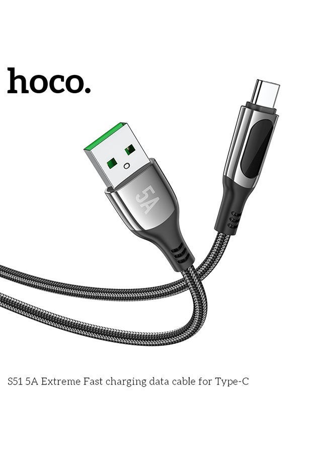 hoco. S51 Type-C 5A Extreme Fast Charging & High-Speed Data Cable, Compatible with Smartphones, Tablets, Laptops – Durable Braided Design, Supports 5 Amps Power Delivery, Efficient Sync & Charging, 1 Meter Long for Daily Use & Travel  - Image 4