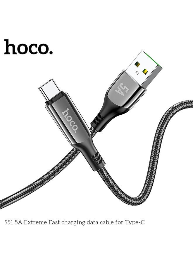 hoco. S51 Type-C 5A Extreme Fast Charging & High-Speed Data Cable, Compatible with Smartphones, Tablets, Laptops – Durable Braided Design, Supports 5 Amps Power Delivery, Efficient Sync & Charging, 1 Meter Long for Daily Use & Travel  - Image 3