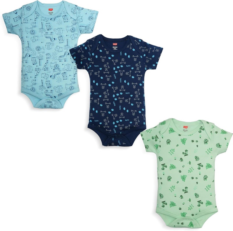 LuvLap Baby Boys & Girls Pack of 3 Half Sleeve Rompers/Bodysuits - 100% Cotton, Size L (6 to 9 Months) - Image 1