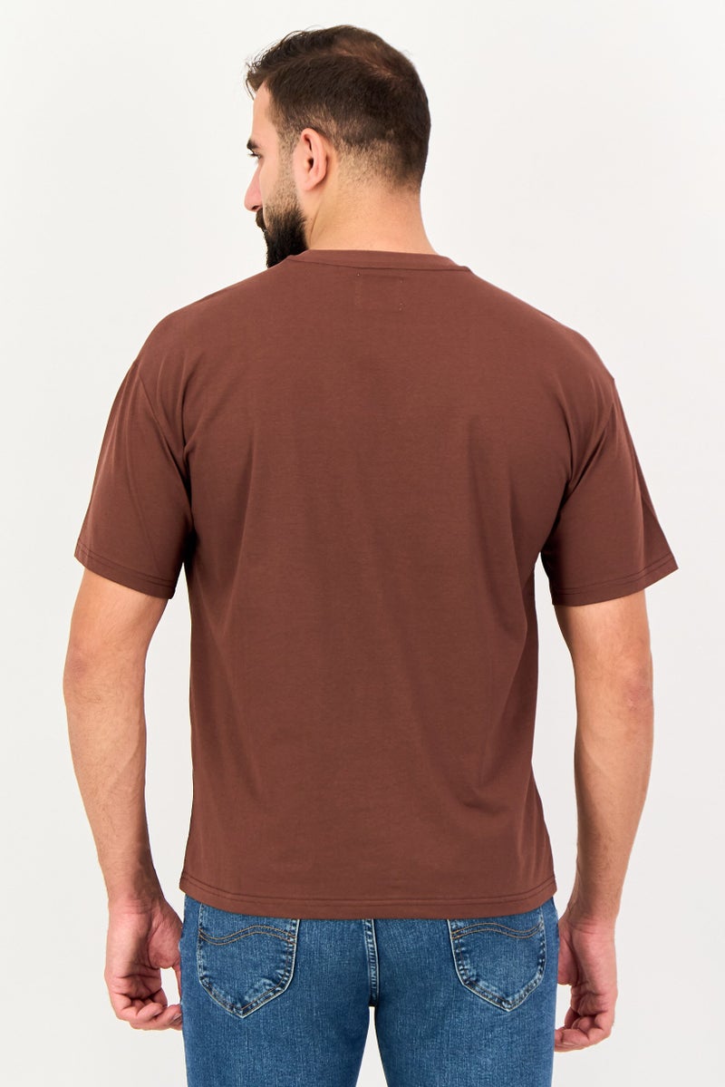 Fudo Men Crew Neck Short Sleeve Solid T-Shirt, Brown - Image 3
