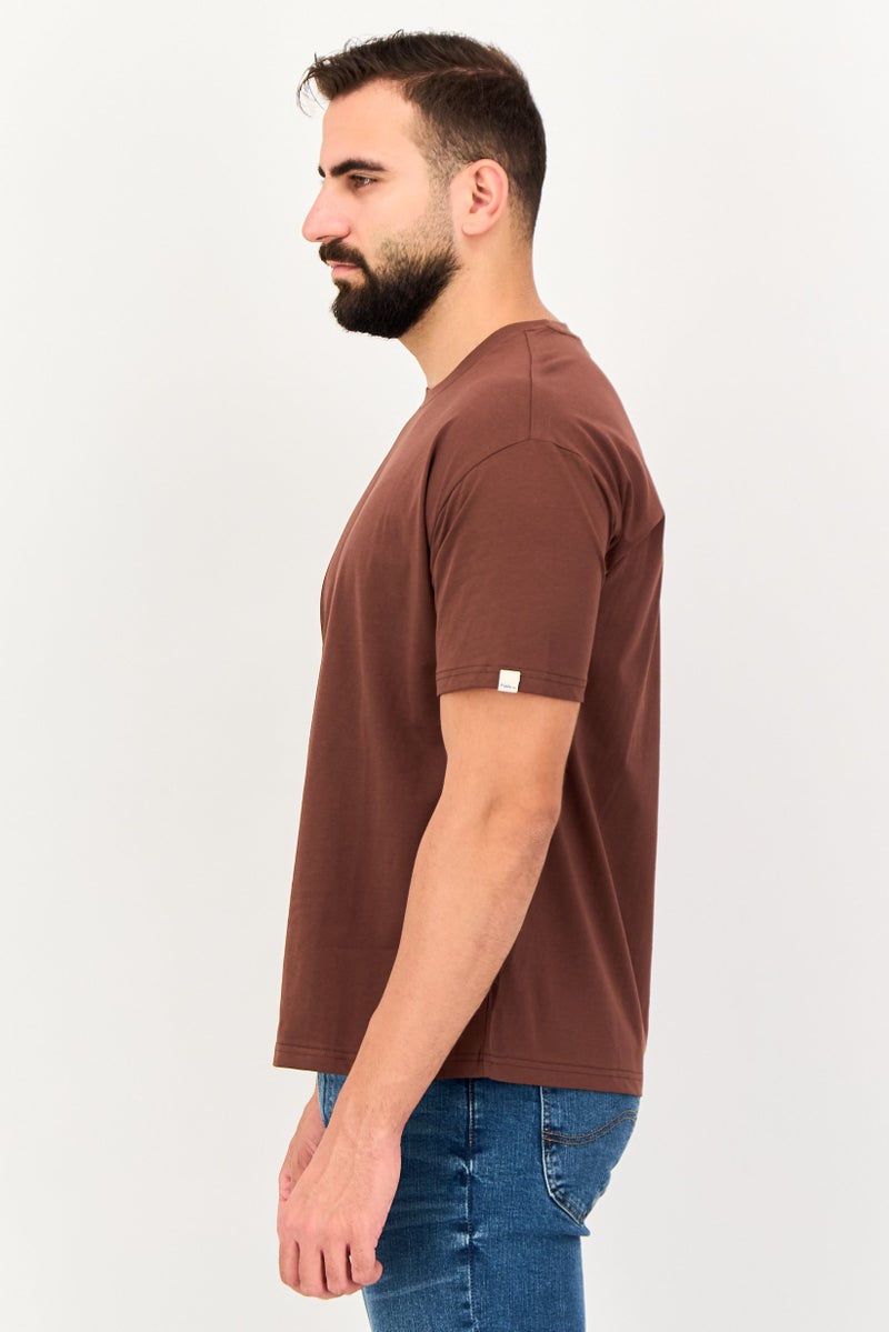 Fudo Men Crew Neck Short Sleeve Solid T-Shirt, Brown - Image 2