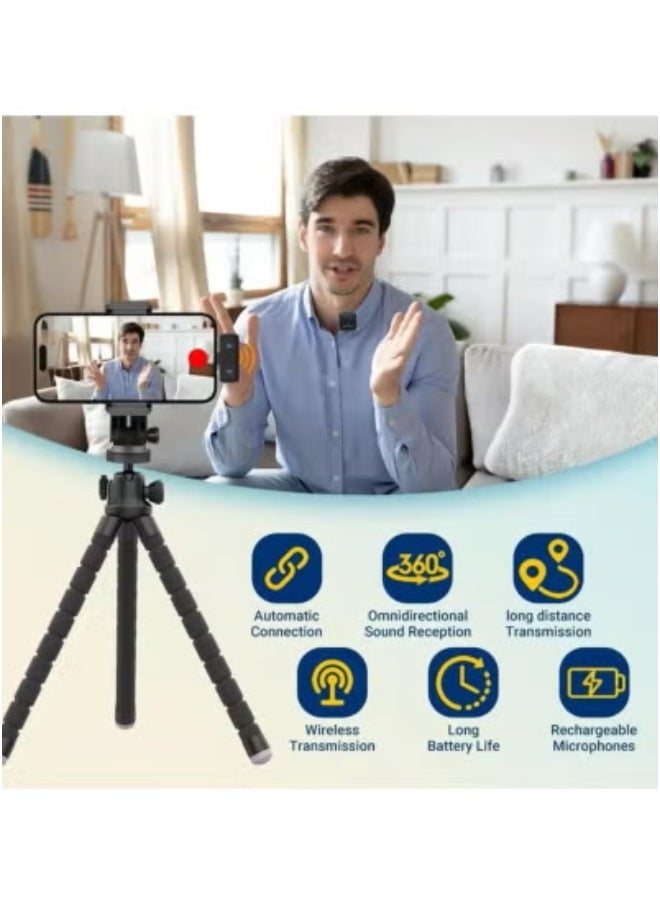 Tx F11-2 Dual Wireless Tie Microphone System – Plug & Play Mini Lavalier Mics with Noise Reduction for Android & iOS – 2.4GHz Wireless Transmission – Ideal for Vlogging, Live Streaming, Interviews, Online Teaching & Video Recording – Includes Two Clip-On Microphones  - Image 3