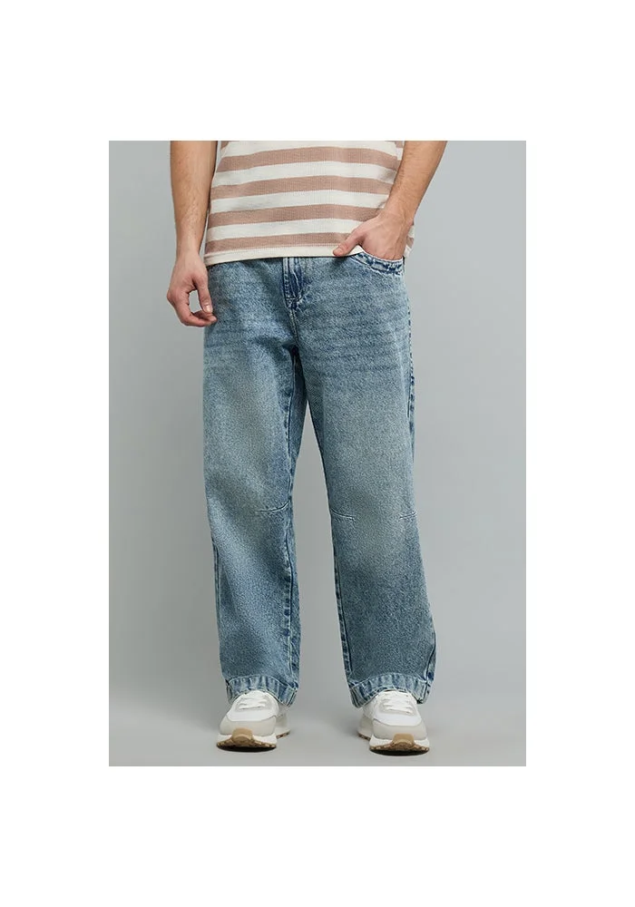 R&b Washed Relaxed Fit Jeans with Button Closure