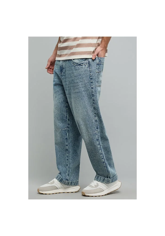 R&b  Washed Relaxed Fit Jeans with Button Closure for Men | Best Price UAE