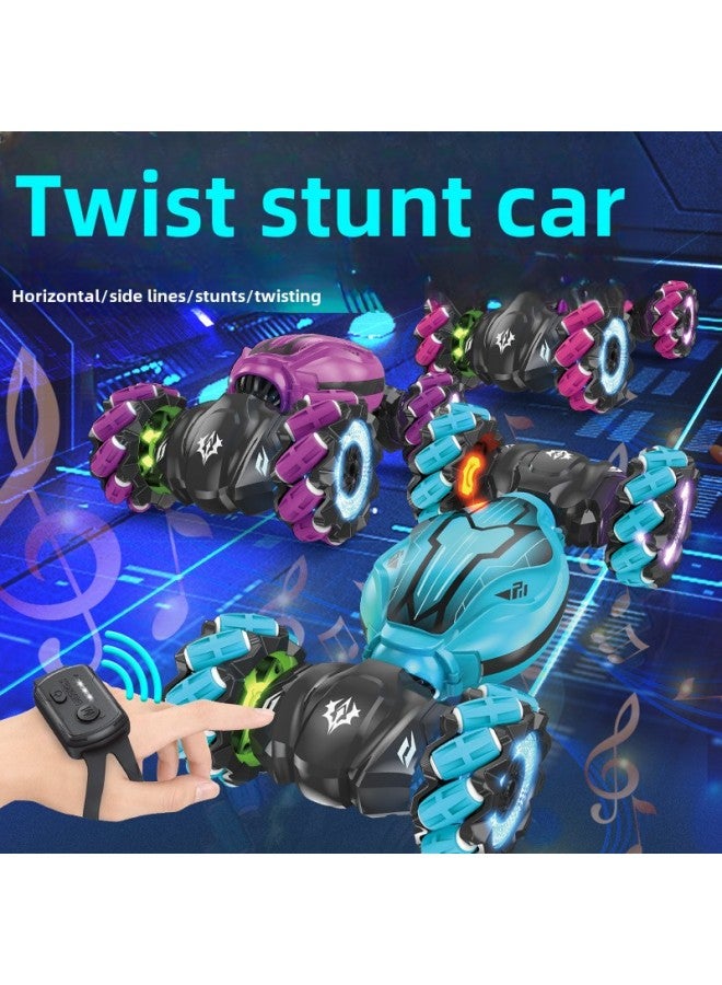 Loquat Remote Control Car Stunt Light Music Charging Horizontal High-speed Four-wheel Drive Climbing Twist Car Children's Toy Batch Delivery-Color:(Remote Control + Watch) Four-wheel Drive Light Music Twis - Image 2