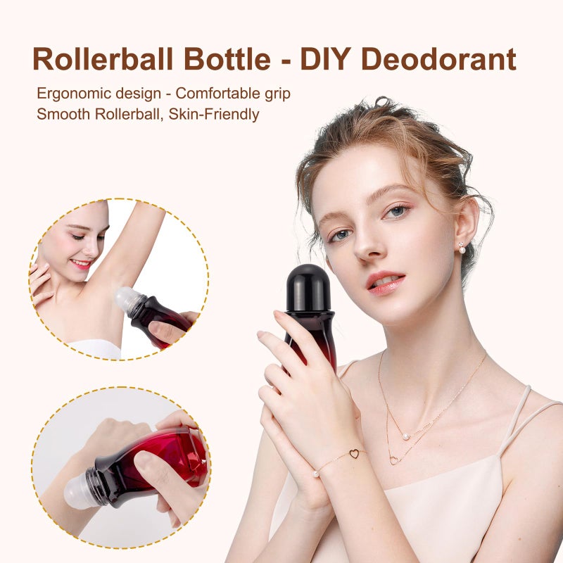 JIUWU 3-Pack 50ML Glass Deodorant Roller Bottles, Empty Refillable Roll On Bottles with Roller Ball Applicator for Essential Oils, Reusable Roller Containers for DIY, Care, Young Living - Image 3