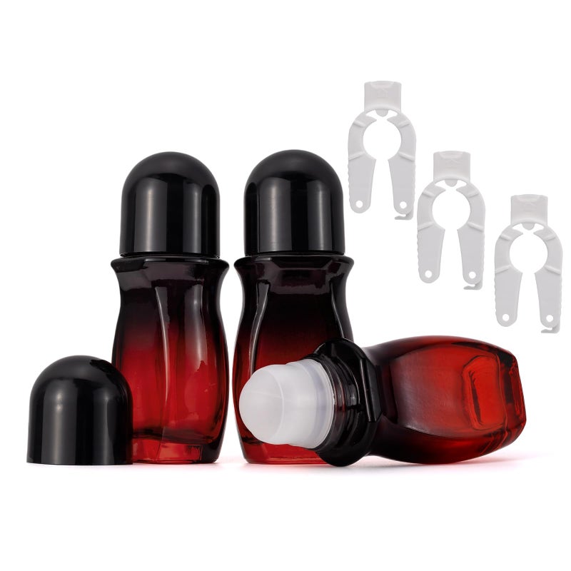 JIUWU 3-Pack 50ML Glass Deodorant Roller Bottles, Empty Refillable Roll On Bottles with Roller Ball Applicator for Essential Oils, Reusable Roller Containers for DIY, Care, Young Living - Image 1