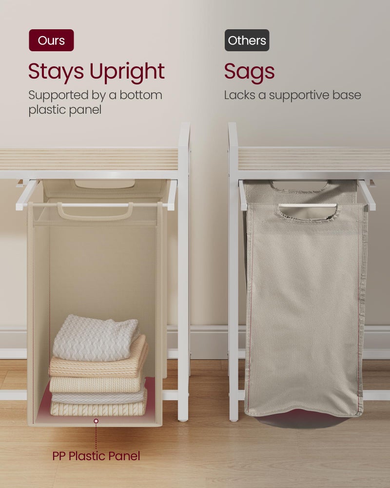 VASAGLE Laundry Hamper, Laundry Basket Sorter with 2 Pull-Out and Removable Bags, Shelf, Metal Frame, 2 x 12.1 Gallons (46 L), 28.8 x 13 x 28.4 Inches, Cappuccino Beige and Natural Beige UBLH201LH01 - Image 5