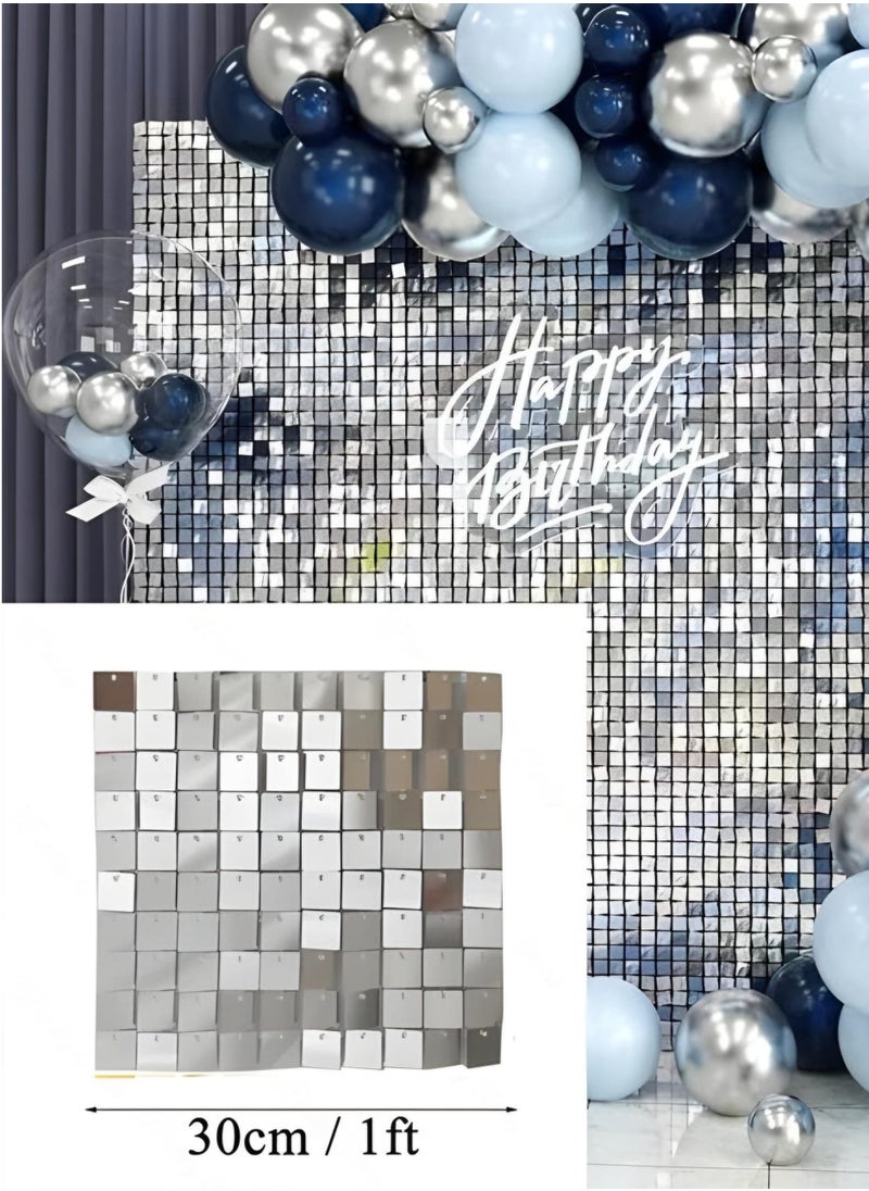 NXUS - Shinny Wall Panels, Sequin Backdrop, Shimmer Wall Backdrop for Parties, Weddings, and Valentine's Day Decorations, 5 Pieces (30 cm x 30 cm each piece) (Silver) - Image 1