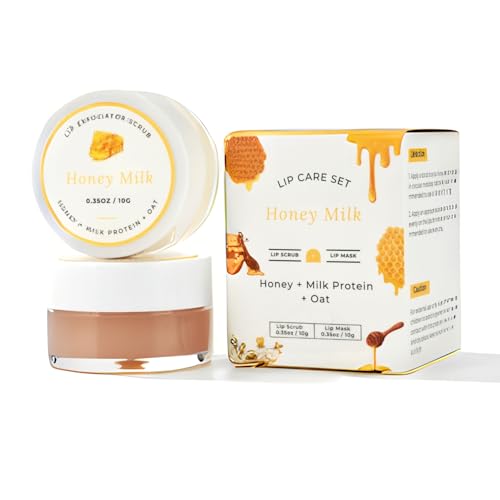benatu Lip Mask & Scrub Set(Honey + Milk Protein + Oat), Overnight Moisturizer for Cracked & Dry Lips Care, Hydrating Plumper Kit, Sugar Exfoliator Gift for Women - Image 1
